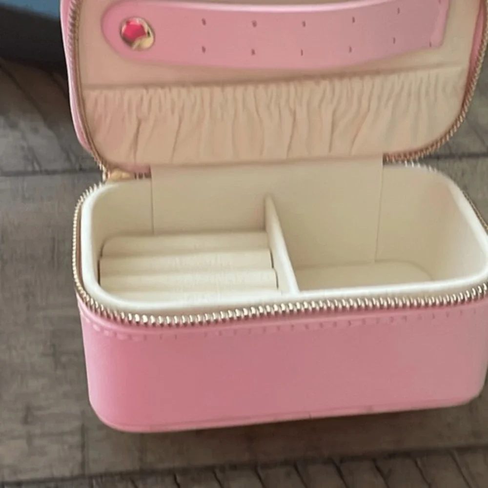 Cosmiya Pink Saffiano Vegan Leather‎ Travel Jewelry Case Organizer Box Dust Bag